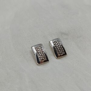 Silver Rectangle Etched Post Earrings